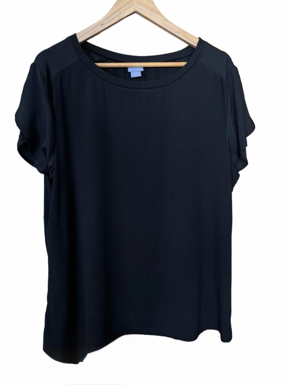 Laura Scott Black Short flutter Sleeve Top Womens XL